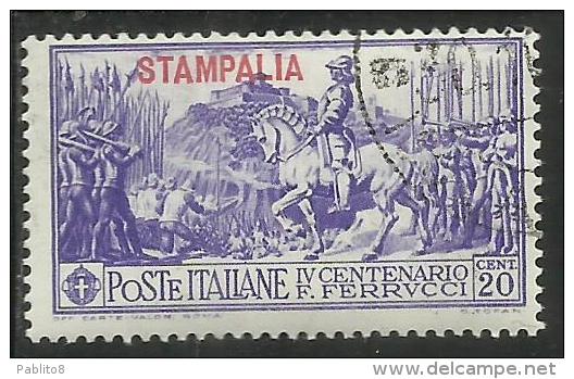 EGEO 1930 STAMPALIA FERRUCCI CENT. 20 CENTESIMI USATO USED OBLITERE´ - Aegean (Stampalia)