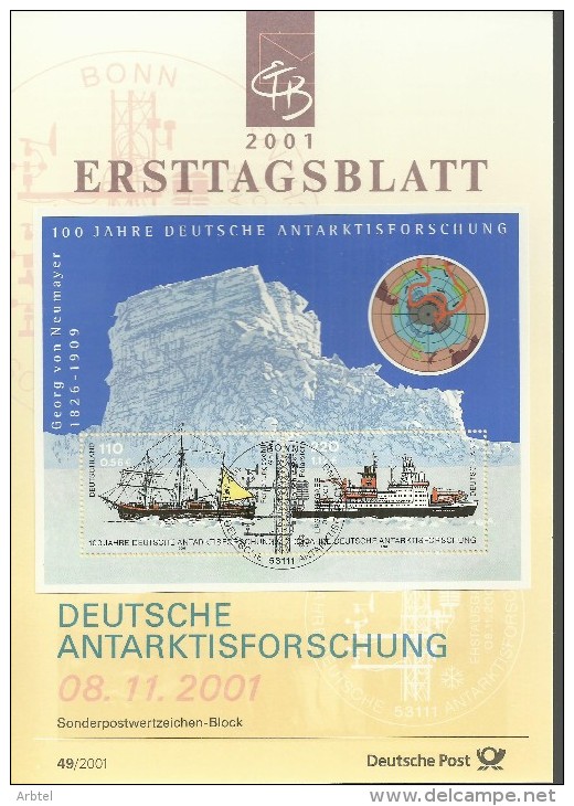 ALEMANIA DOCUMENTO PRIMER DIA BONN EXPEDICION ANTARTICA VON NEYMAYER POLO SUR ANTARTIDA CIENCIA - Esploratori E Celebrità Polari