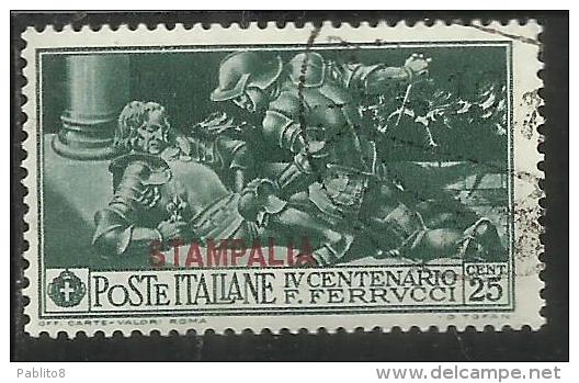 EGEO 1930 STAMPALIA FERRUCCI CENT. 25 CENTESIMI USATO USED OBLITERE´ - Aegean (Stampalia)