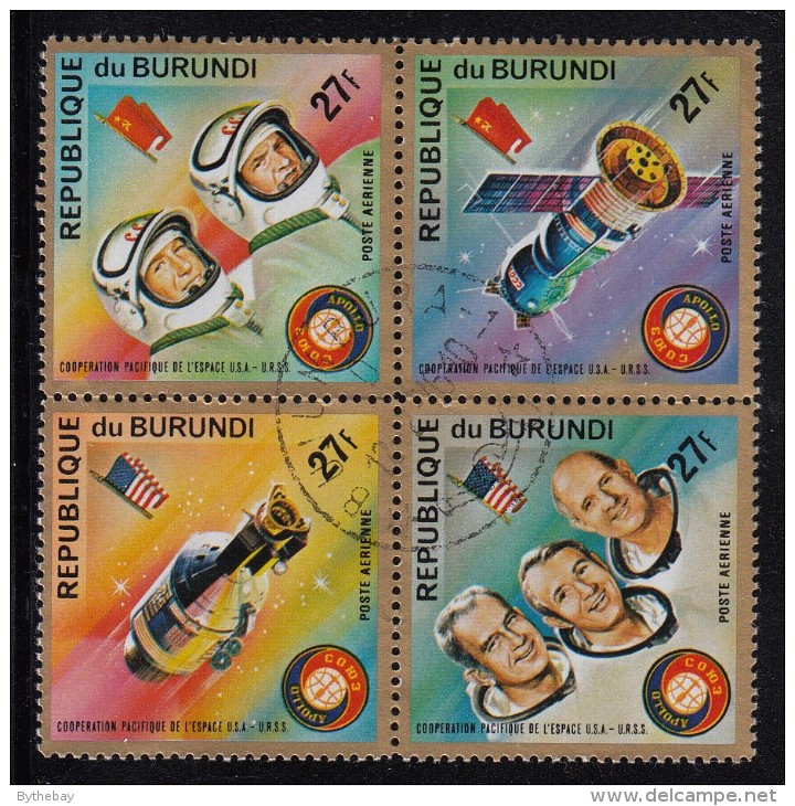 Burundi Used Scott #C216 Block Of 4 27fr Apollo Soyuz Space Test Project - Oblitérés