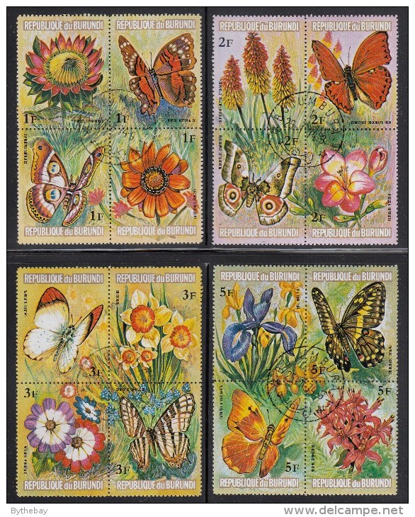 Burundi Used Scott #435-#440, #C187-#C192 Set Of 12 Blocks Of 4 Each Flowers And Butterflies - Oblitérés