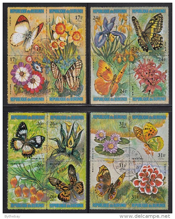 Burundi Used Scott #435-#440, #C187-#C192 Set Of 12 Blocks Of 4 Each Flowers And Butterflies - Oblitérés