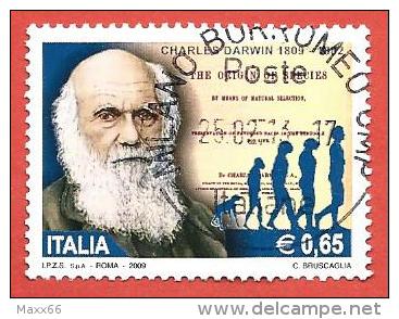 ITALIA REPUBBLICA USATO - 2009 - 2º Centenario Della Nascita Di Charles Darwin - € 0,65 - S. 3071 - 2001-10: Usati