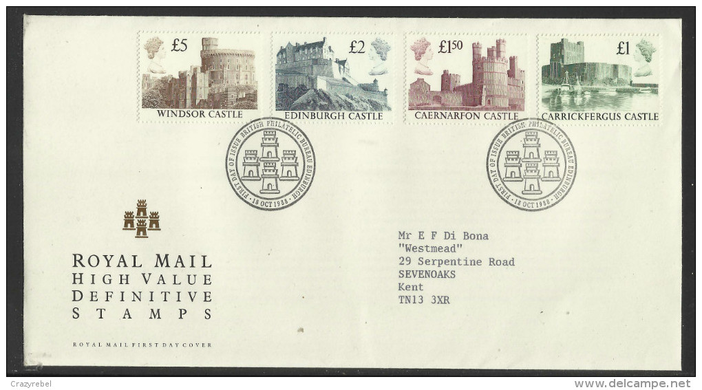 GB 1988 FDC H/V Castle Stamps 'Bureau' PMK CV £16 ( T723 ) - 1981-1990 Decimal Issues