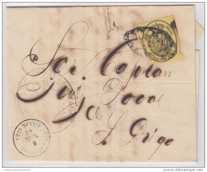 1858-H-64.* CUBA ESPAÑA SPAIN. ISABEL II. CORREO OFICIAL 1861. OFFICIAL MAIL. SOBRE &frac12;  ONZA. FECHADOR SAN CRISTOB - Prefilatelia