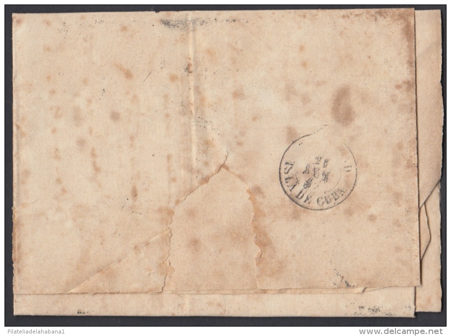 1858-H-66.* CUBA ESPAÑA SPAIN. ISABEL II. CORREO OFICIAL. S/F. OFFICIAL MAIL. SOBRE &frac12; ONZA. MARCA PARRILLA LINEAS - Prefilatelia