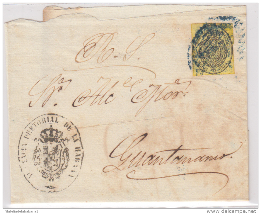 1858-H-68* CUBA ESPAÑA SPAIN. ISABEL II. CORREO OFICIAL. S/F. OFFICIAL MAIL. SOBRE &frac12; ONZA. MARCA PARRILLA LINEAS - Prefilatelia