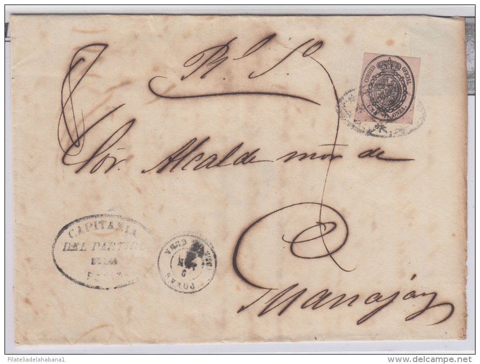 1858-H-74. * CUBA ESPAÑA SPAIN. ISABEL II. CORREO OFICIAL. 1863. OFFICIAL MAIL. SOBRE 1 ONZA. FECHADOR POZAS. RARO. - Prefilatelia