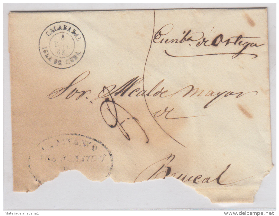 1862-H-9. * CUBA ESPAÑA SPAIN. ISABEL II. CORREO OFICIAL. 1862. OFFICIAL MAIL. SOBRE FECHADOR CALABAZAL. RARO. - Voorfilatelie