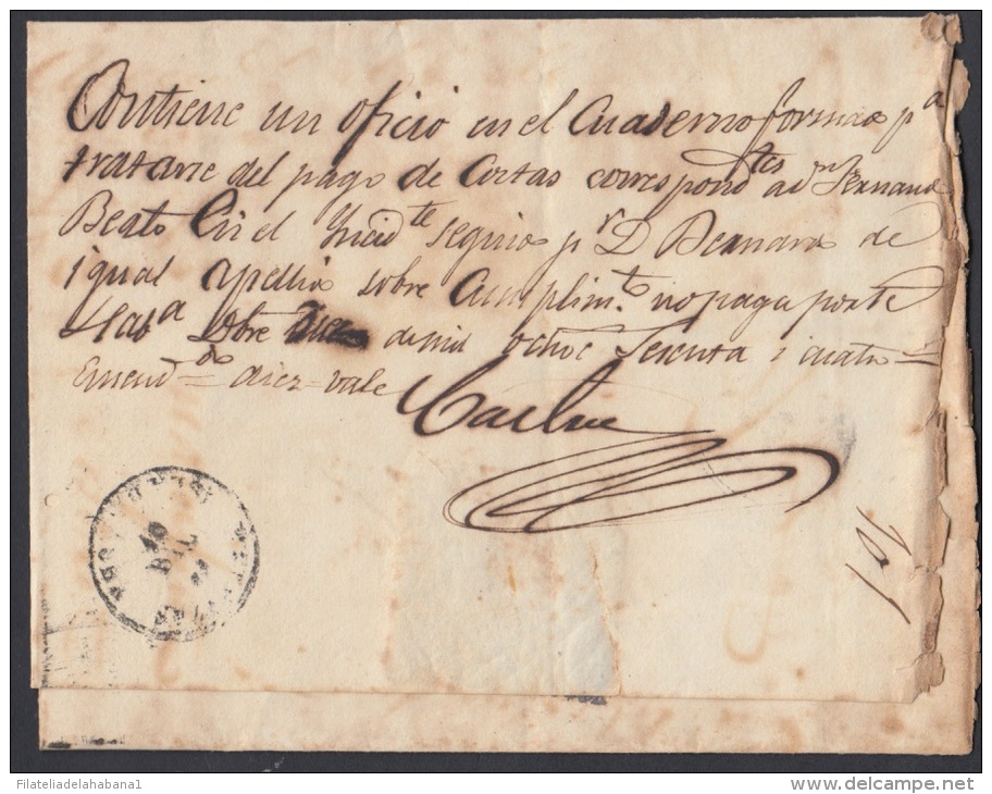 1862-H-10. * CUBA ESPAÑA SPAIN. ISABEL II. CORREO OFICIAL. 1862. OFFICIAL MAIL. SOBRE FECHADOR HABANA C/ ESTRELLA. RARO. - Voorfilatelie