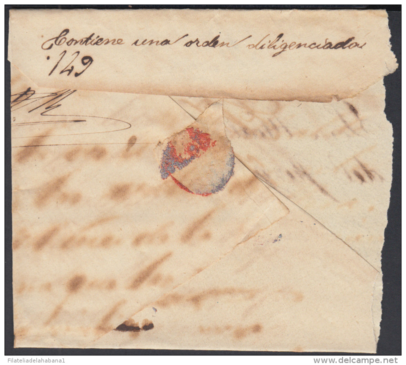 1862-H-11. * CUBA ESPAÑA SPAIN. ISABEL II. CORREO OFICIAL 1862. OFFICIAL MAIL. SOBRE C/  HANABANA. RARA MARCA POSTAL. - Prefilatelia