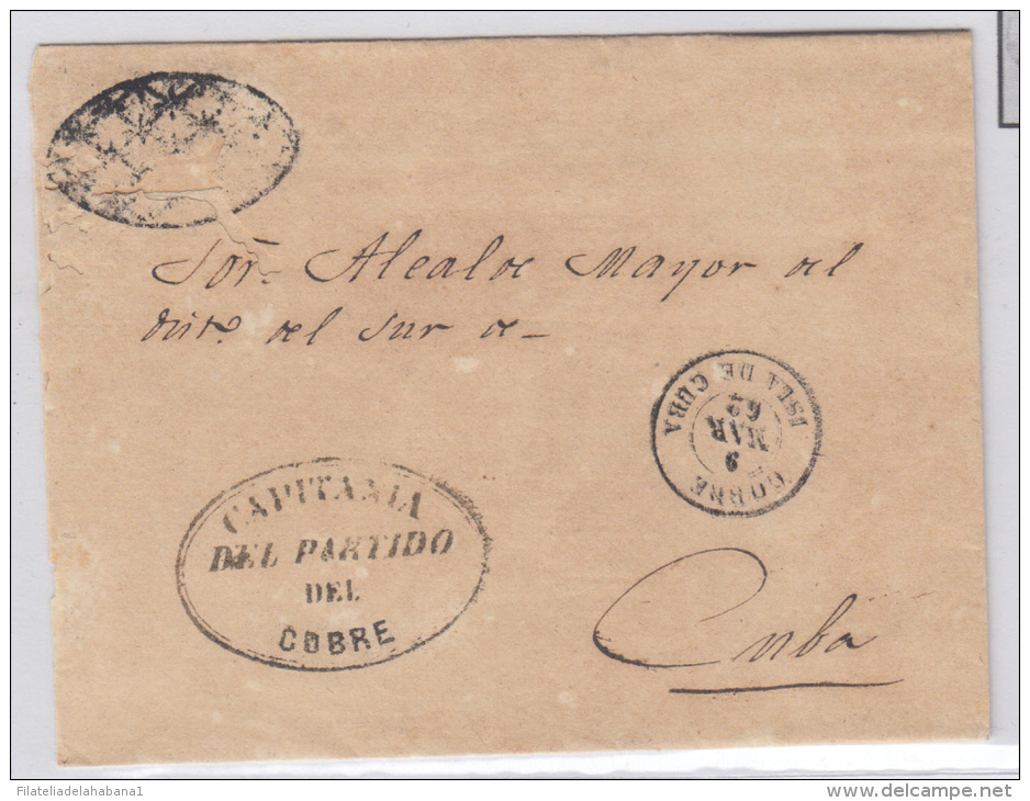 1864-H-28. * CUBA ESPAÑA SPAIN. ISABEL II. CORREO OFICIAL 1864. OFFICIAL MAIL. SOBRE C/  EL COBRE. RARA MARCA POSTAL. - Prefilatelia