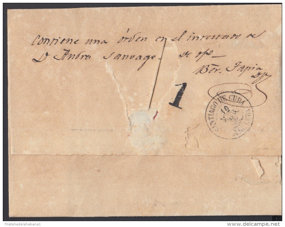 1864-H-28. * CUBA ESPAÑA SPAIN. ISABEL II. CORREO OFICIAL 1864. OFFICIAL MAIL. SOBRE C/  EL COBRE. RARA MARCA POSTAL. - Prefilatelia