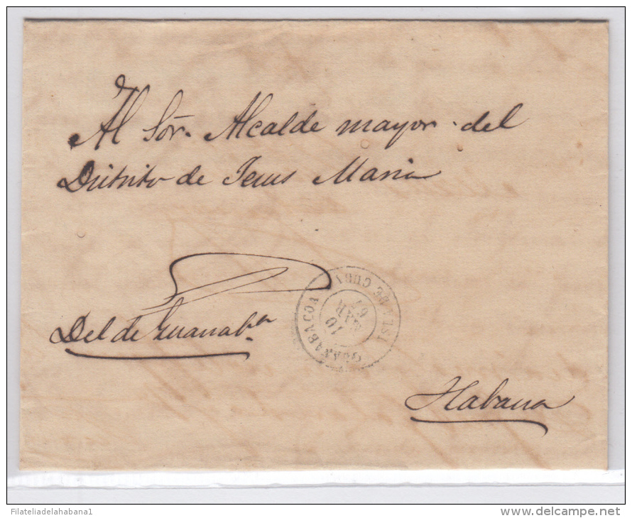 1867-H-8. CUBA ESPAÑA SPAIN. ISABEL II. CORREO OFICIAL 1867. OFFICIAL MAIL. SOBRE C/  MARCA GUANABACOA. - Prefilatelia