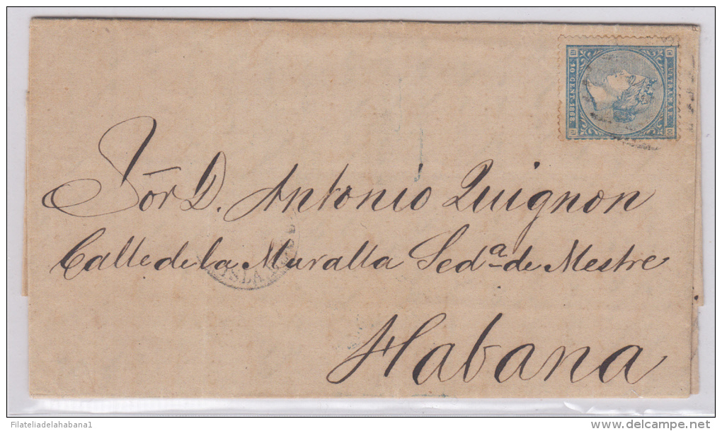 1868-H-16. CUBA ESPAÑA SPAIN. ISABEL II. 1868. Ed.Ant.13. SOBRE 10c. DE MATANZAS A LA HABANA. - Prefilatelia