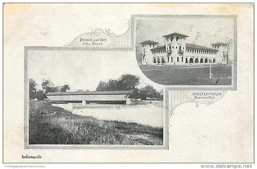 228389-Indiana, Indianapolis, Fall Creek Bridge & Dam, Riverside Park Shelter House, Indianapolis News Series - Indianapolis