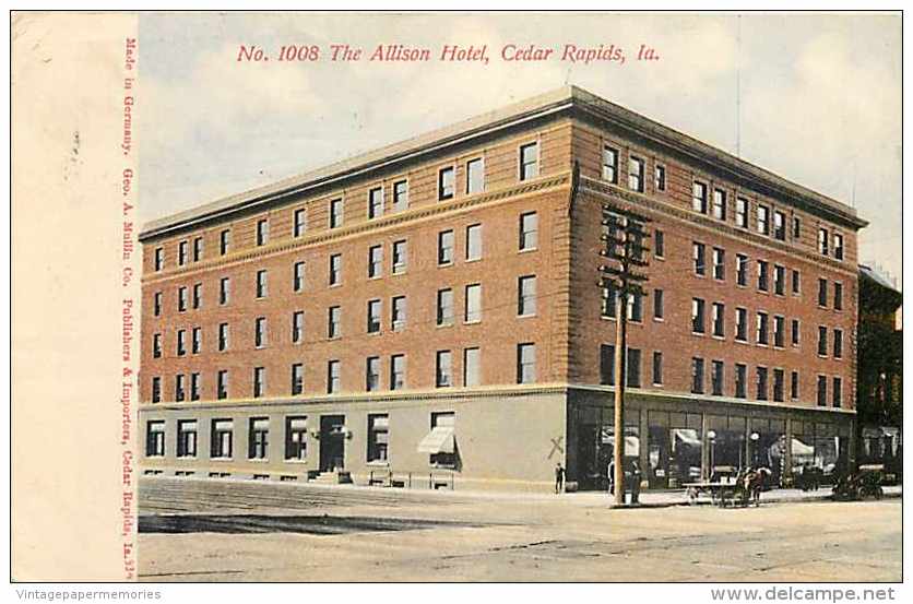 228407-Iowa, Cedar Rapids, Allison Hotel, George A Mullin Co No 1008 - Cedar Rapids
