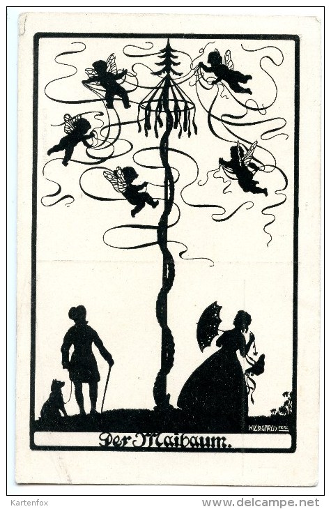 Der Maibaum, Engel, Herr Mit Hund, Dame Mit Schirm, Wilhelm Gareis, Verlag Deutschen Kulturverbandes Prag - Silhouette - Scissor-type