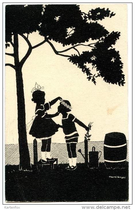 Mädchen Schmückt Knaben Mit Blütenkranz, Manni Grosze, Kleiner Verlag Berlin, - Silhouette - Scissor-type