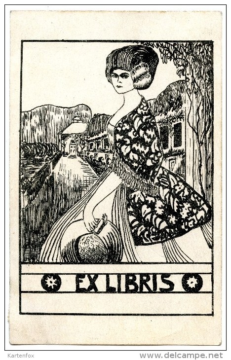 Ex Libris, Ernste Frau Mit Hut, 23.9.1922 - Scherenschnitt - Silhouette