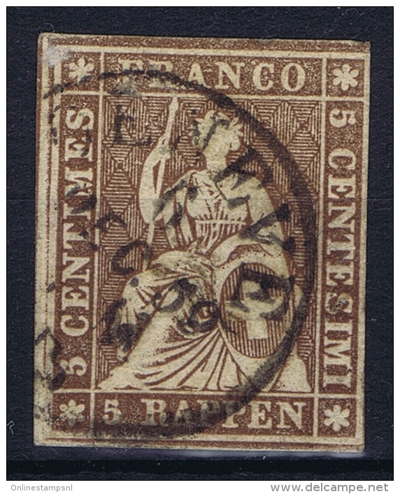 Switserland, 1854 Yv Nr 26 B Papier Moyen Used - Usati