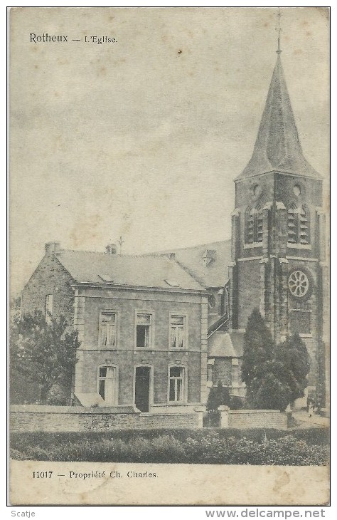 Rotheux  -  L'Eglise.  -   Propriété  Ch.  Charles;  1908   Rotheux-Rimière  -   Jemappes - Neupre