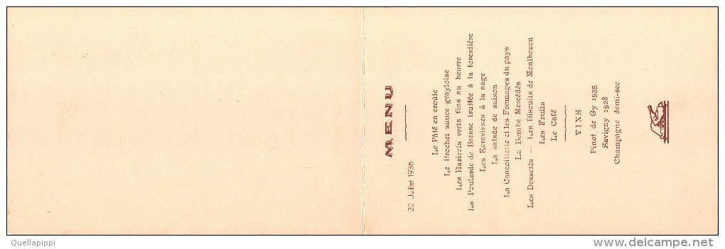 0692 "MENU" HOTEL DE PARIS GRAY - 1936 -XXVIII CONGRES DE L'ASSOCIATION DES SOCIETS SAVANTES DE FRANCHE-COMTE. ORIGINALE - Menu