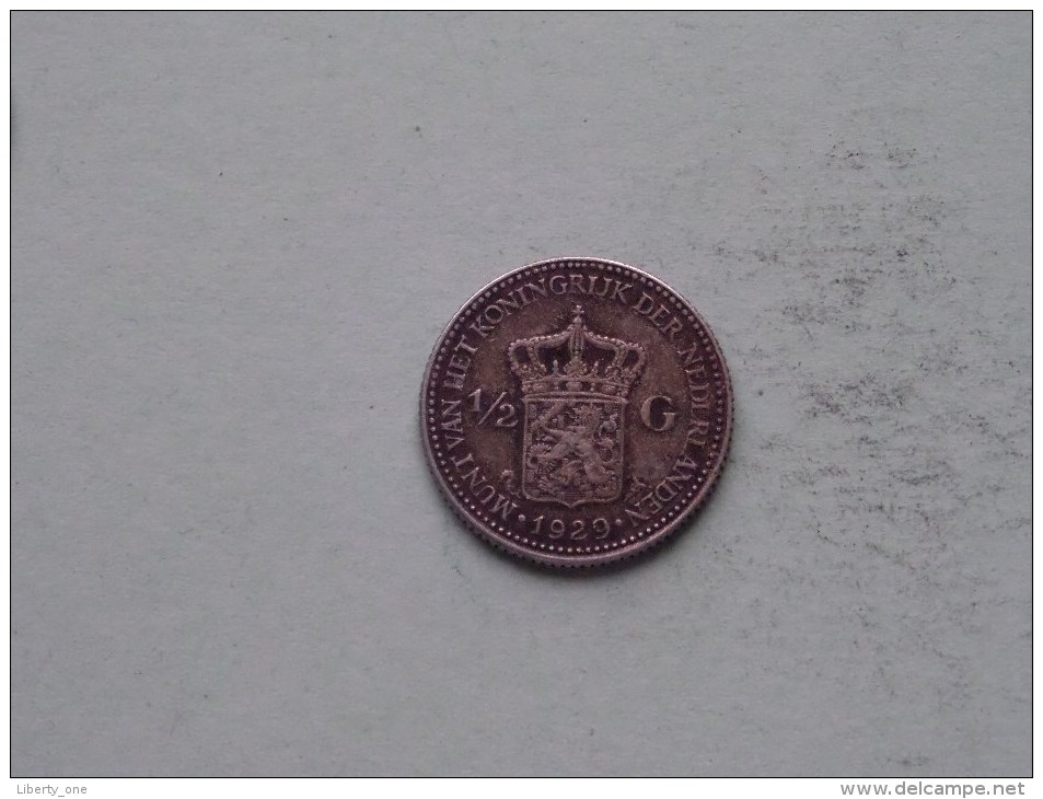 1929 - 1/2 Gulden ( 3 Pearls Under G ) KM 160 ( Uncleaned Coin - For Grade, Please See Photo ) !! - 1/2 Gulden