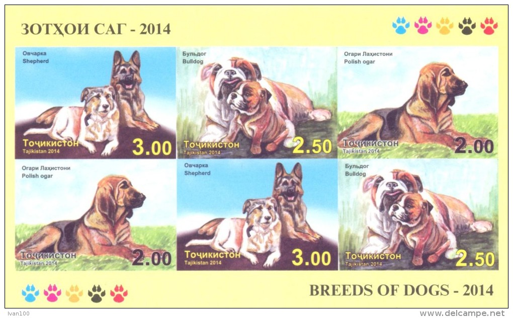 2014. Tajikistan, Breeds Of Dogs, Sheetlet IMPERFORATED, Mint/** - Tadschikistan