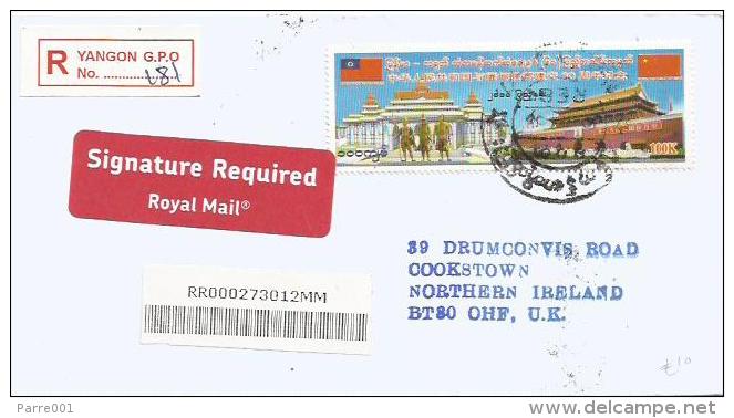 Myanmar Burma Birma 2009 Yangon China Cooperation Barcoded Registered Cover - Myanmar (Birma 1948-...)