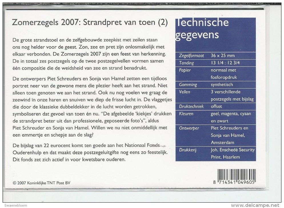 Pz.- Nederland Postfris PTT Mapje Nummer 354 - 04-04-2007 - Zomerzegels 2007: Strandpret Van Toen. 2 Scans - Ungebraucht