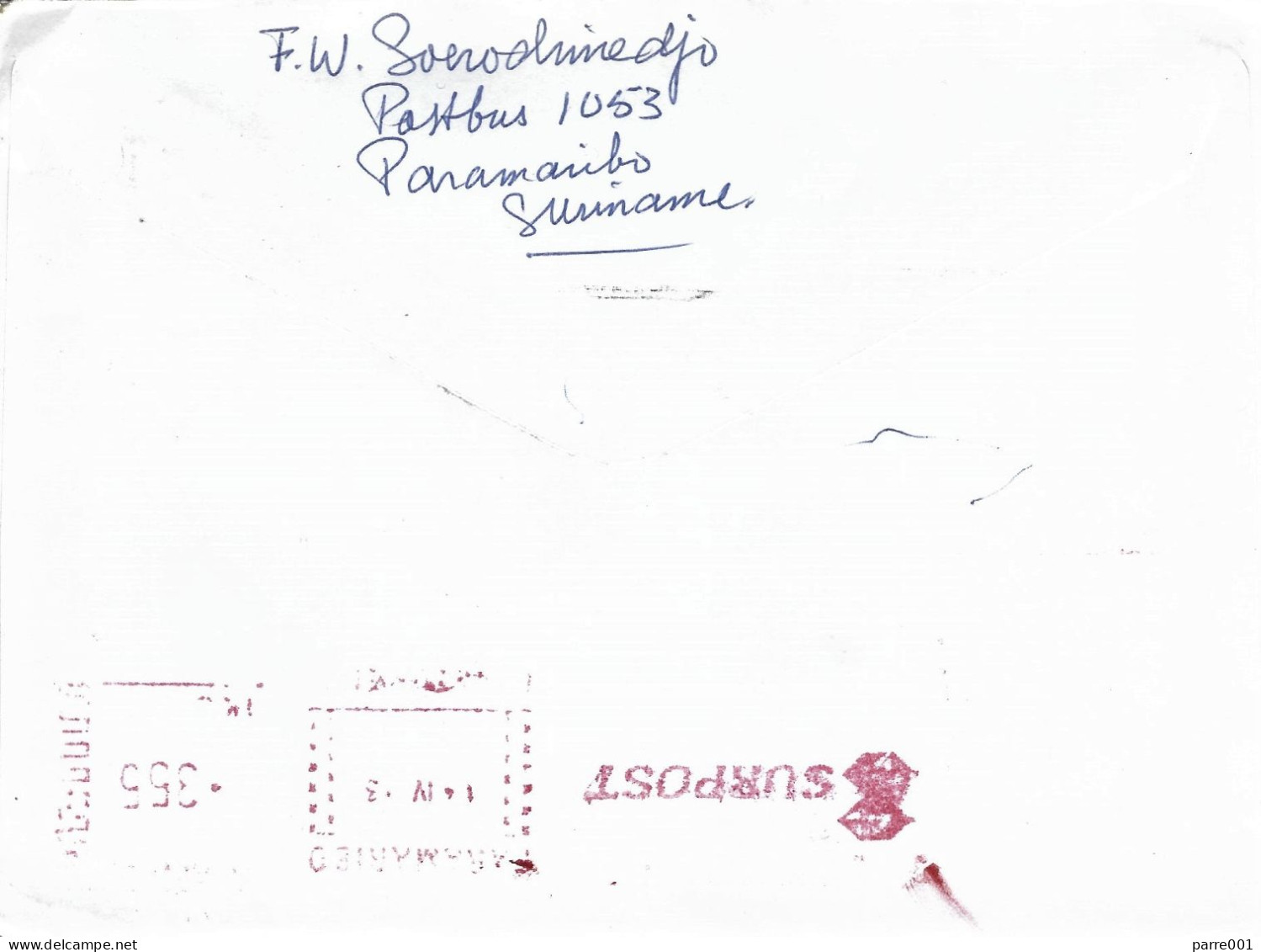 Suriname 2013 Paramaribo Meter Franking Francotyp Port Paye ATM EMA Cover - Suriname