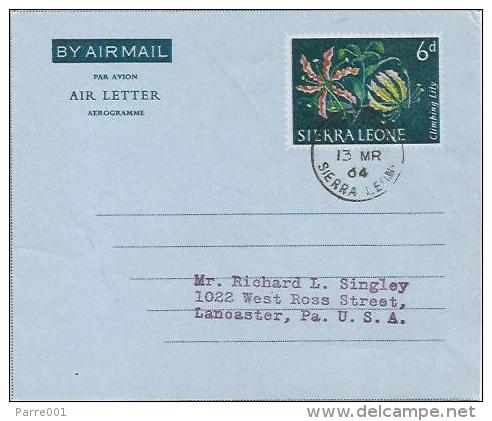Sierra Leone 1964 Freetown Climbing Lily Air Letter Aerogramme - Sierra Leone (1961-...)