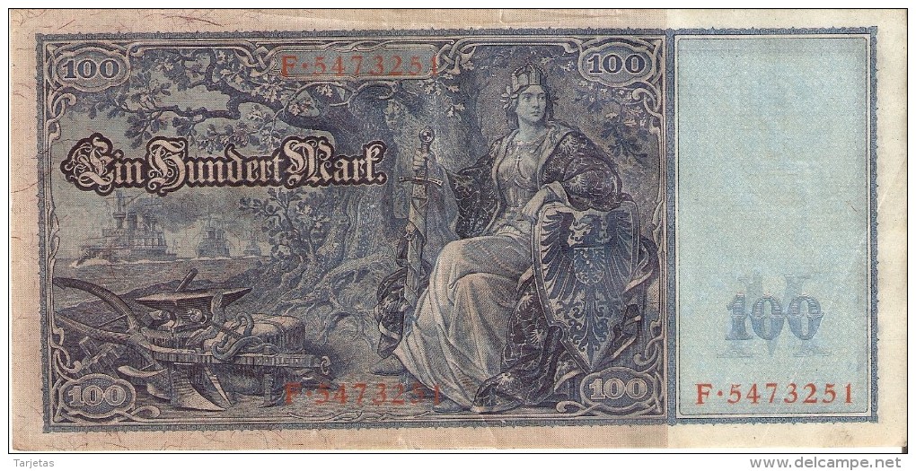 BILLETE DE ALEMANIA DE 100 MARK DEL AÑO 1910 SERIE F  (BANKNOTE) - 100 Mark