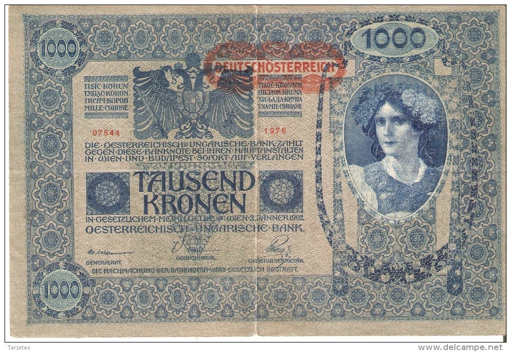 BILLETE DE AUSTRIA DE 1000 KRONEN  DEL AÑO 1902 (BANK NOTE) 1ª AUFLAGE - Austria