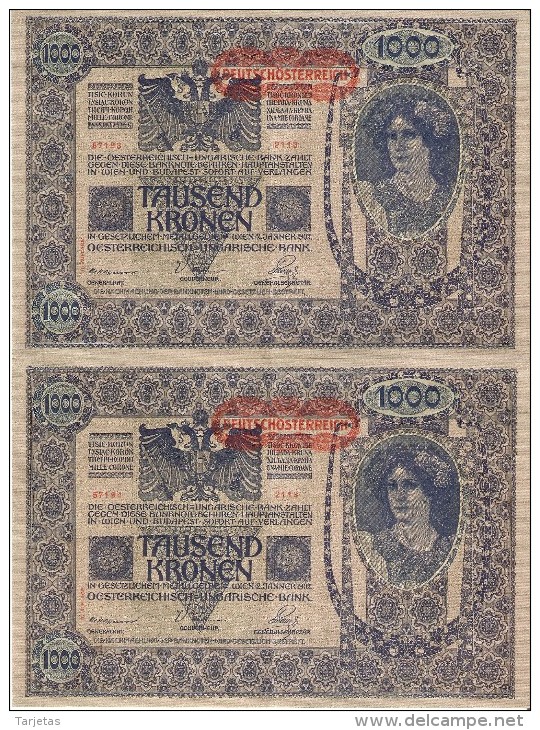 PAREJA CORRELATIVA DE AUSTRIA DE 1000 KRONEN  DEL AÑO 1902 CALIDAD EBC+++  (BANK NOTE) 2ª AUFLAGE - Austria