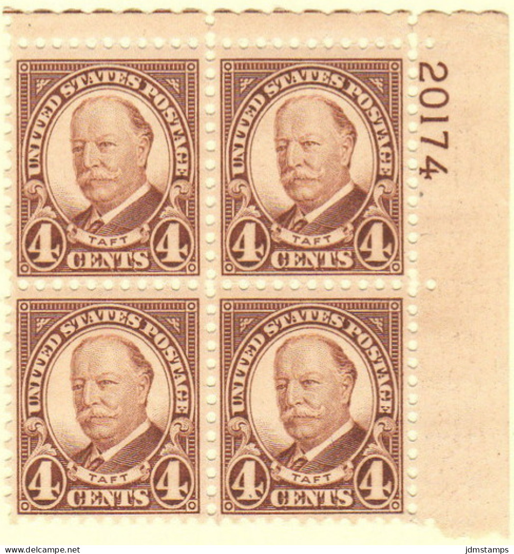 USA SC #685 MNH PB4  1930 Taft #20174, CV $20.00 - Plate Blocks & Sheetlets