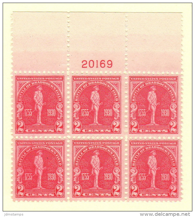 USA SC #688 MNH PB6  1930 Braddock's Field #20169, CV $40.00 - Numéros De Planches