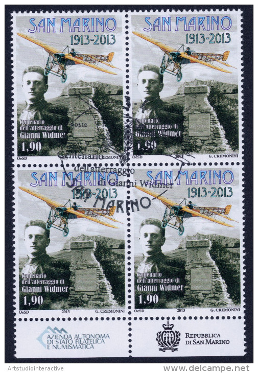 2013 SAN MARINO "CENTENARIO ATTERRAGGIO GIANNI WIDMER" QUARTINA ANNULLO PRIMO GIORNO - Used Stamps