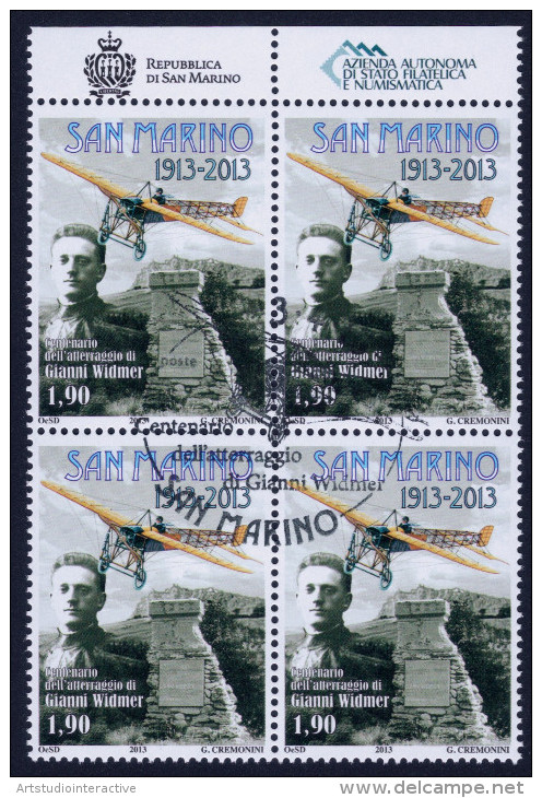 2013 SAN MARINO "CENTENARIO ATTERRAGGIO GIANNI WIDMER" QUARTINA ANNULLO PRIMO GIORNO - Used Stamps