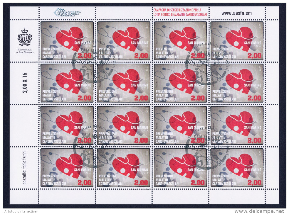 2013 SAN MARINO "MALATTIE CARDIOVASCOLARI" MINIFOGLIO ANNULLO PRIMO GIORNO - Used Stamps