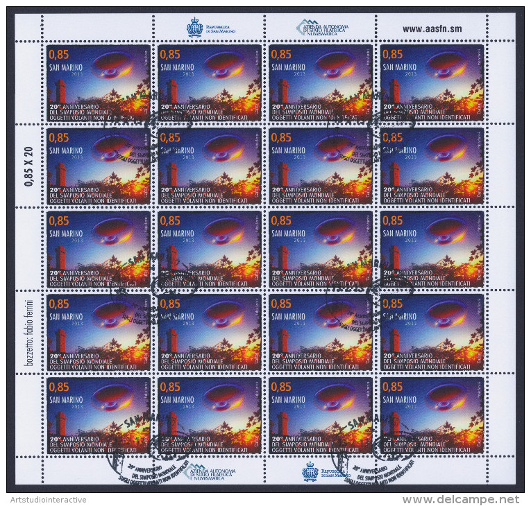 2013 SAN MARINO "20° ANNIVERSARIO SIMPOSIO MONDIALE UFO" MINIFOGLIO ANNULLO PRIMO GIORNO - Used Stamps