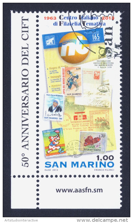 2013 SAN MARINO "50° ANNIVERSARIO CENTRO ITALIANO DI FILATELIA TEMATICA (CIFT)"  SINGOLO ANNULLO PRIMO GIORNO - Used Stamps
