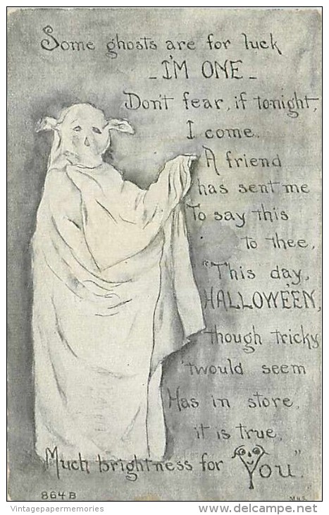 232167-Halloween, F.A. Owen No 864B, Artist MHS, Ghost For Luck, 1913 PM - Halloween