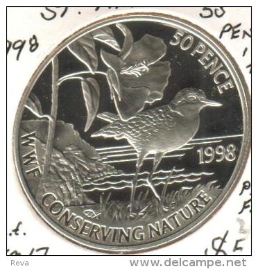 SAINT HELENA 50 PENCE BIRD WWF CONSERVATION FRONT QEII HEAD BACK 1998 KM17 AG SILVER PROOFREAD DESCRIPTION CAREFULLY !!! - Sint-Helena