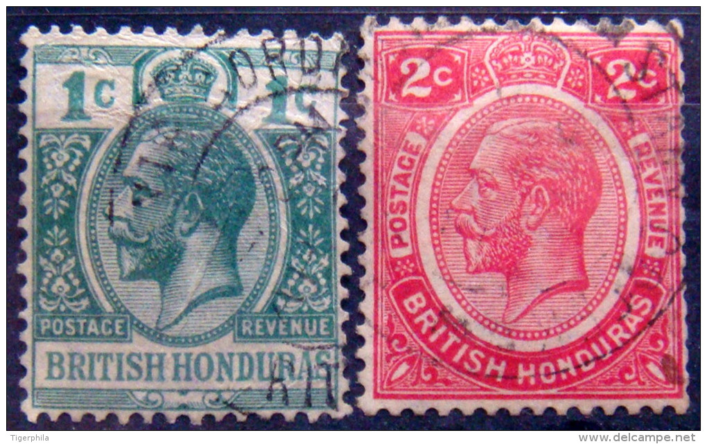 BRITISH HONDURAS 1922 1c,2c King George V USED Scott92,94 CV$8 - Honduras Británica (...-1970)