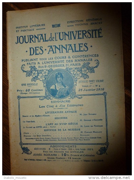 1910 JDUDA Portrait Au XVIIIe ;CHOPIN;Littérature Grecque;Les Demi-solde Sous L´EMPIRE (Café Lamblin,Café De La Regence) - Autres & Non Classés