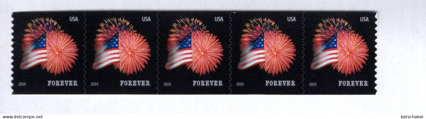 291906399  2014 SCOTT 4868 (XX)  POSTFRIS MINT NEVER HINGED  - STRIP OF 5 FLAG AND FIREWORKS - Ongebruikt