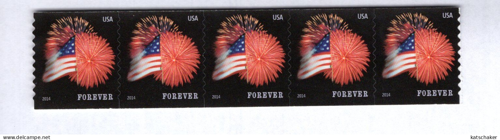 291906539 2014 SCOTT 4854 (XX)   POSTFRIS MINT NEVER HINGED  Strip OF 5  Flag And Firework - Unused Stamps