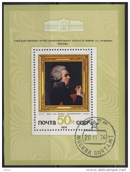 3000. Russia, USSR, 1974, Painter Jacques-Louis David, Block, Used (o) (Michel Block 99) - Blocks & Sheetlets & Panes